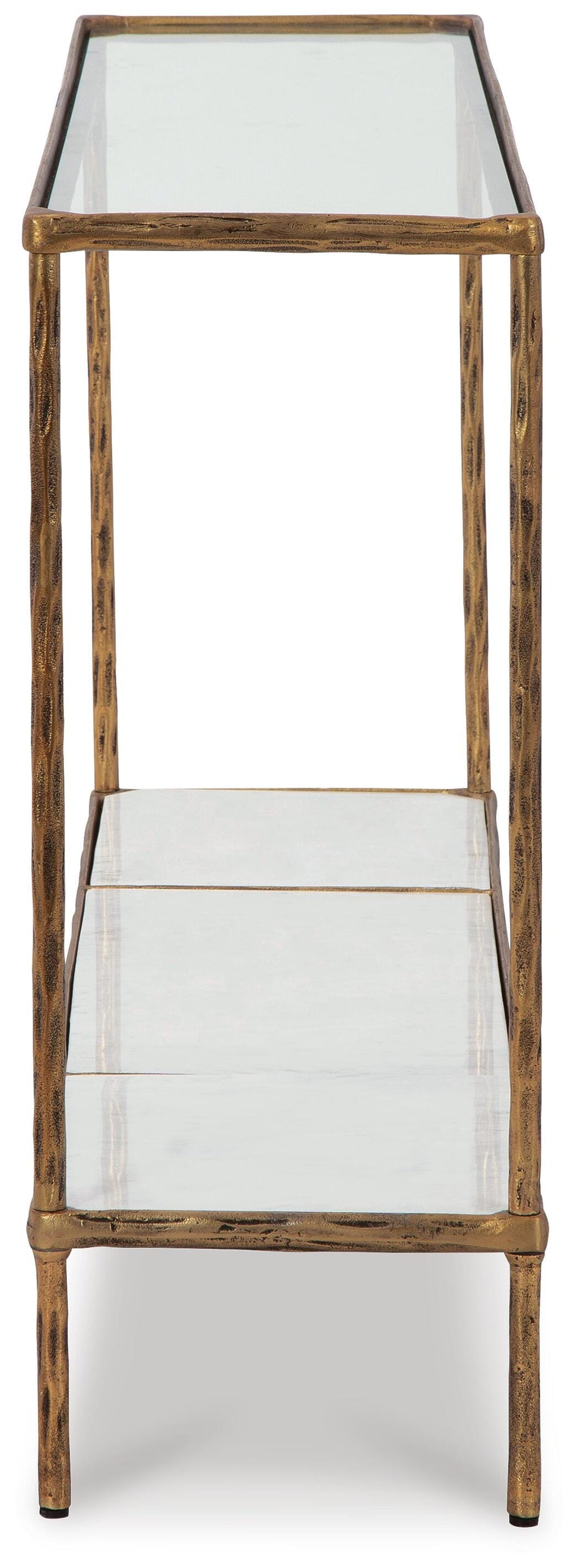Ryandale Console Sofa Table in Antique Brass Finish, side view