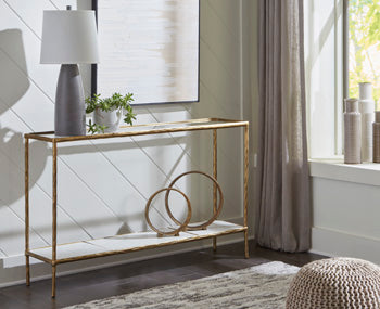 Ryandale Console Sofa Table in Antique Brass Finish