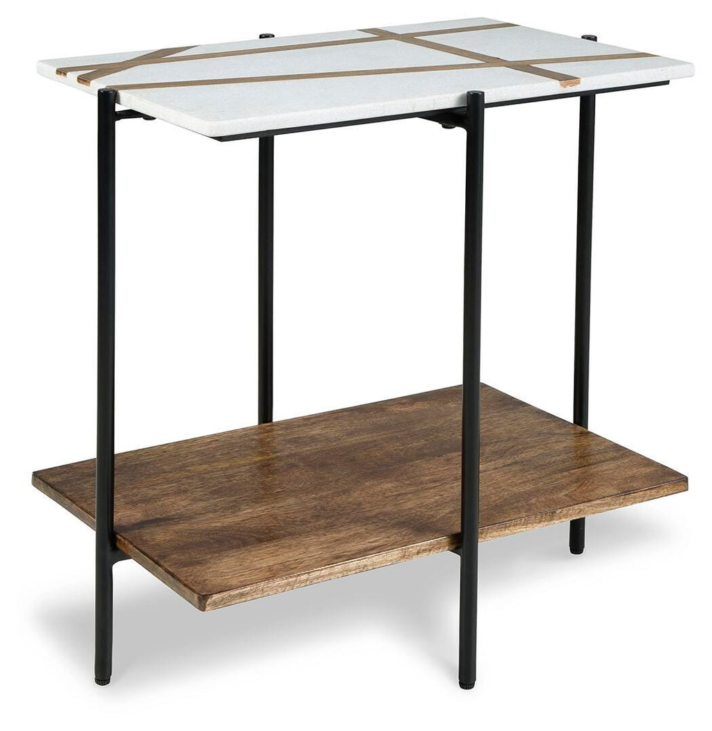 Braxmore Accent Table in White/Light Brown, angle view