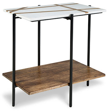 Braxmore Accent Table in White/Light Brown, angle view
