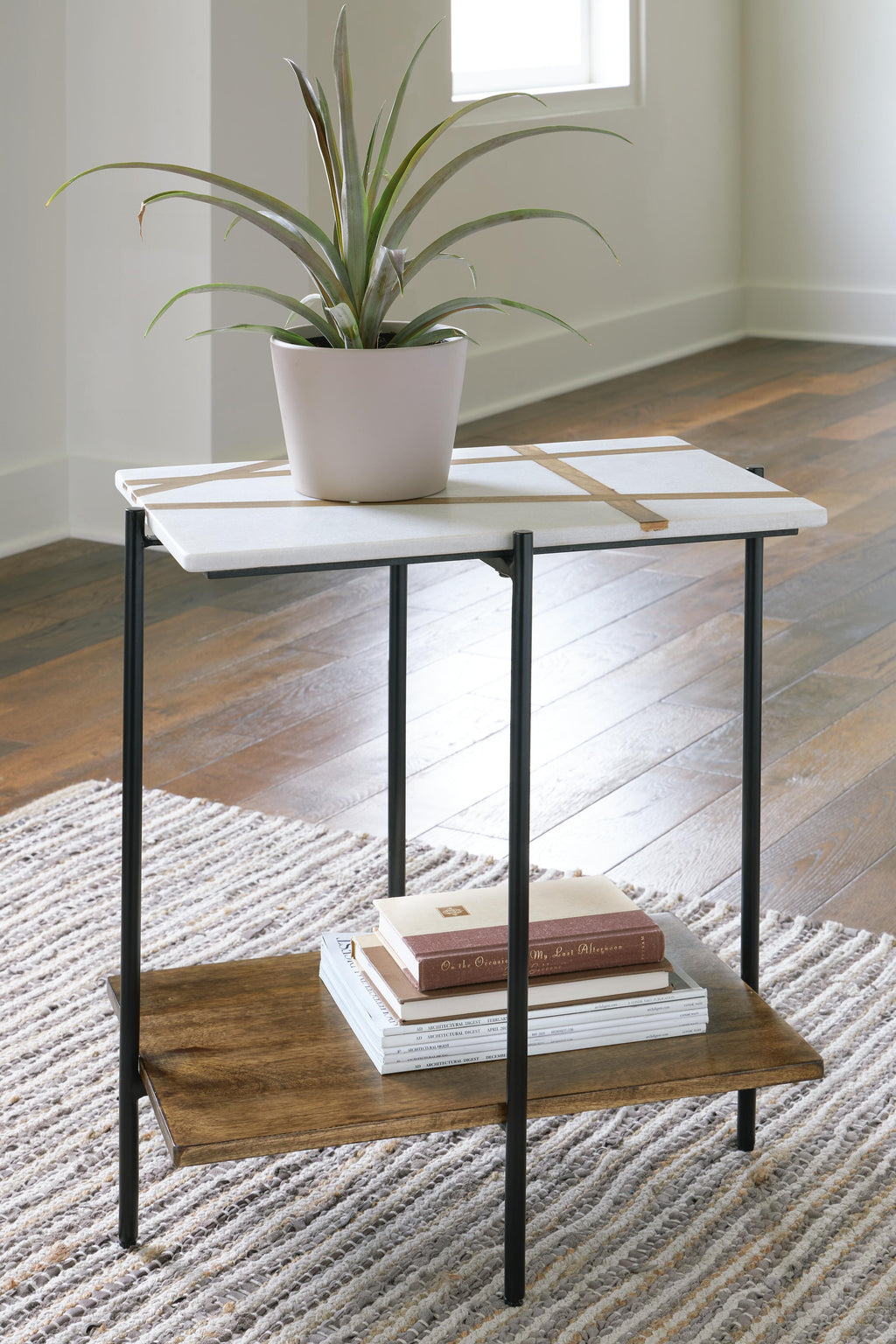 Braxmore Accent Table in White/Light Brown, alternate view 3