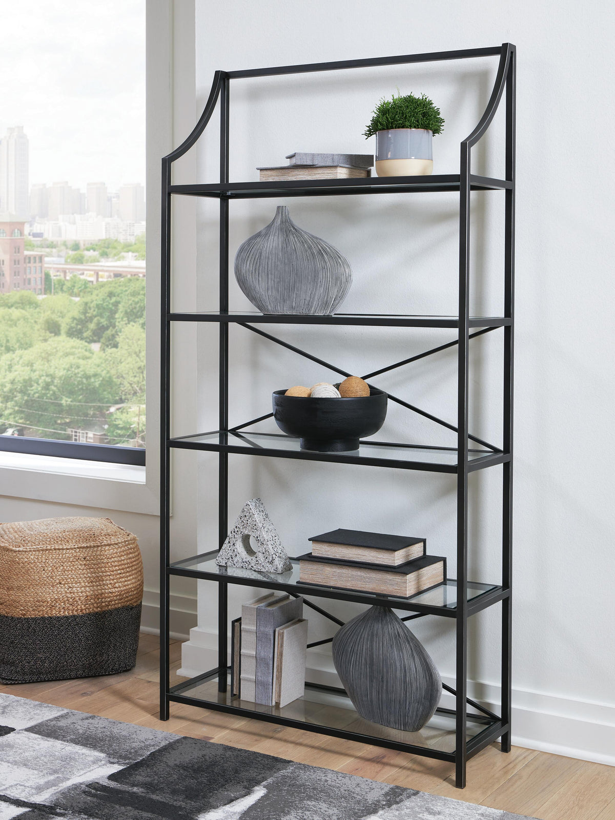 Dakerwell 72" Bookcase in Antique Black, lifestyle view