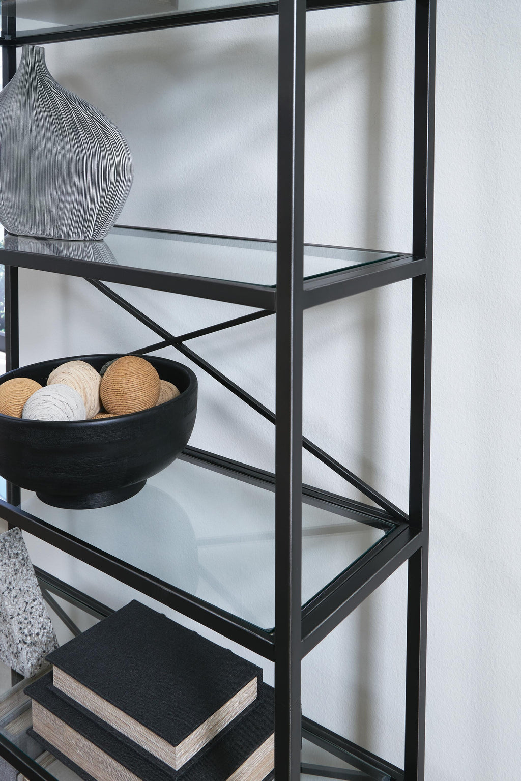 Dakerwell 72" Bookcase in Antique Black, detail view