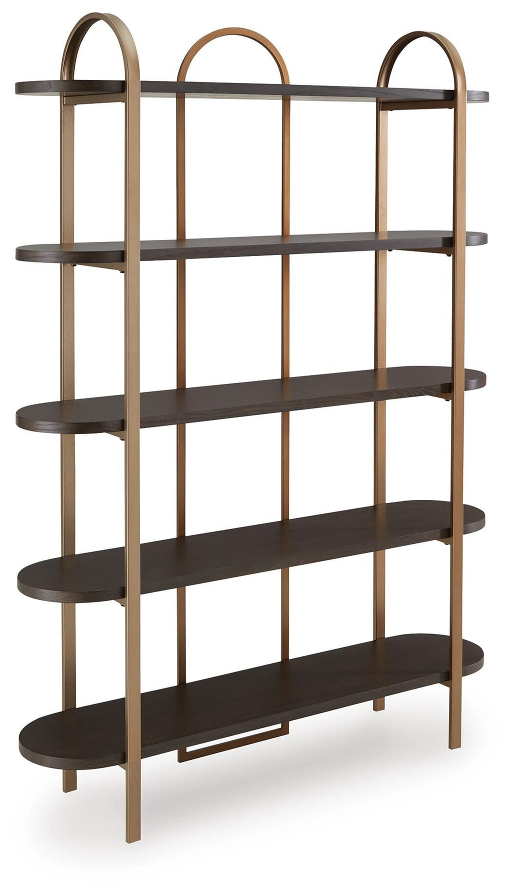 Brentmour Bookcase in Brown/Gold Finish, angle view