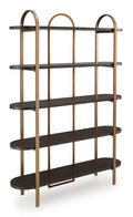 Brentmour Bookcase in Brown/Gold Finish, angle view