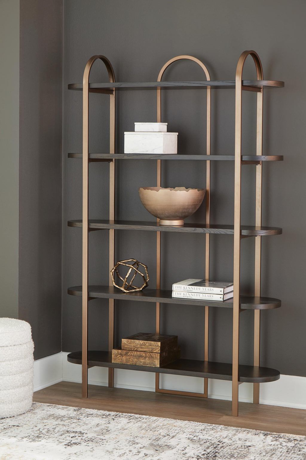 Brentmour Bookcase in Brown/Gold Finish, alternate view 3