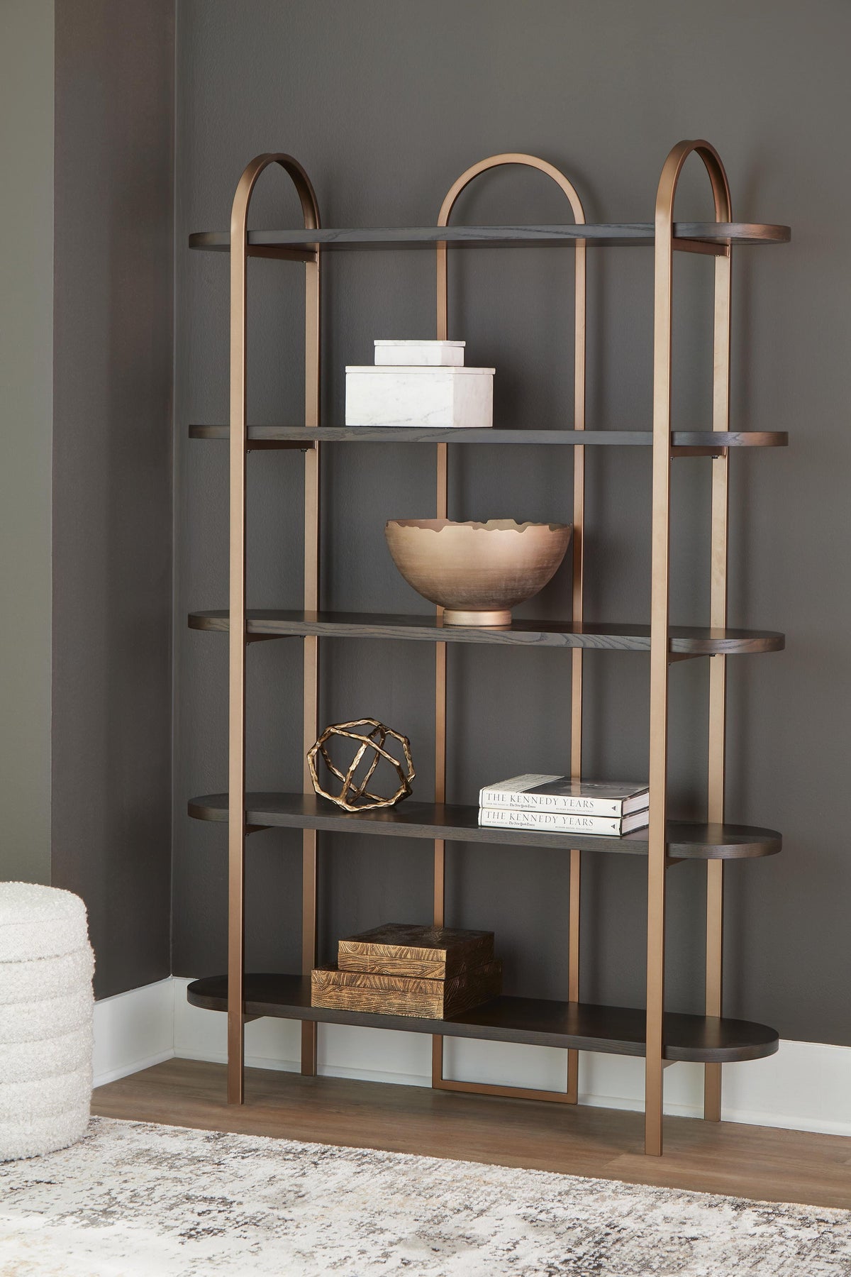 Brentmour Bookcase in Brown/Gold Finish, alternate view 3