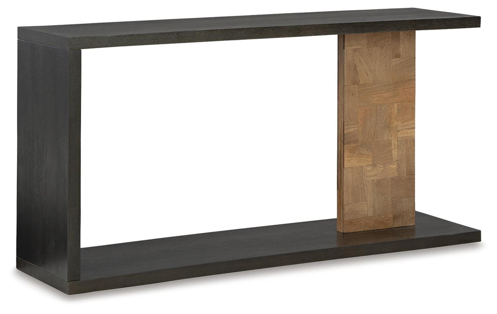 Camlett Console Sofa Table in Brown, angle view