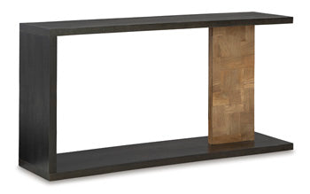 Camlett Console Sofa Table in Brown, angle view