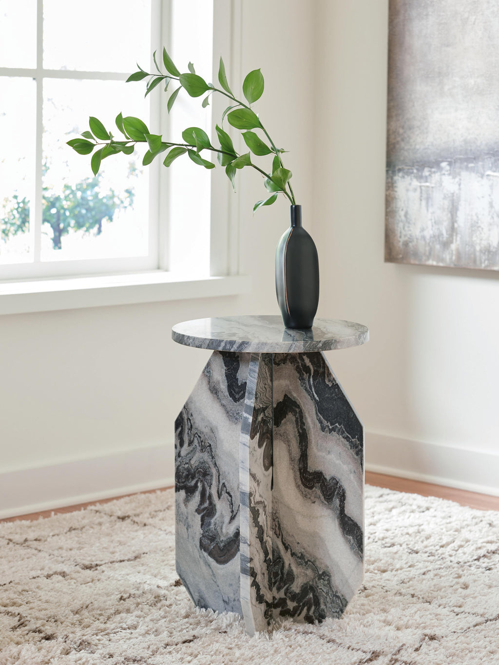 Wrenlane Accent Table in Black/White/Taupe, lifestyle view