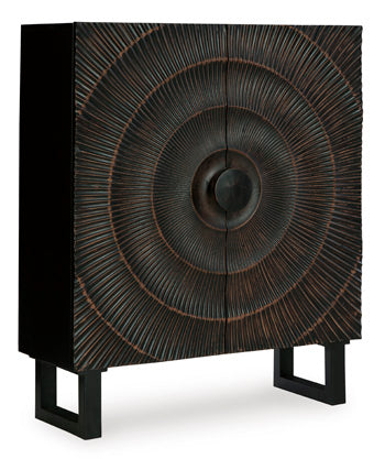 Fosterman Accent Cabinet in Distressed Black, closed view
