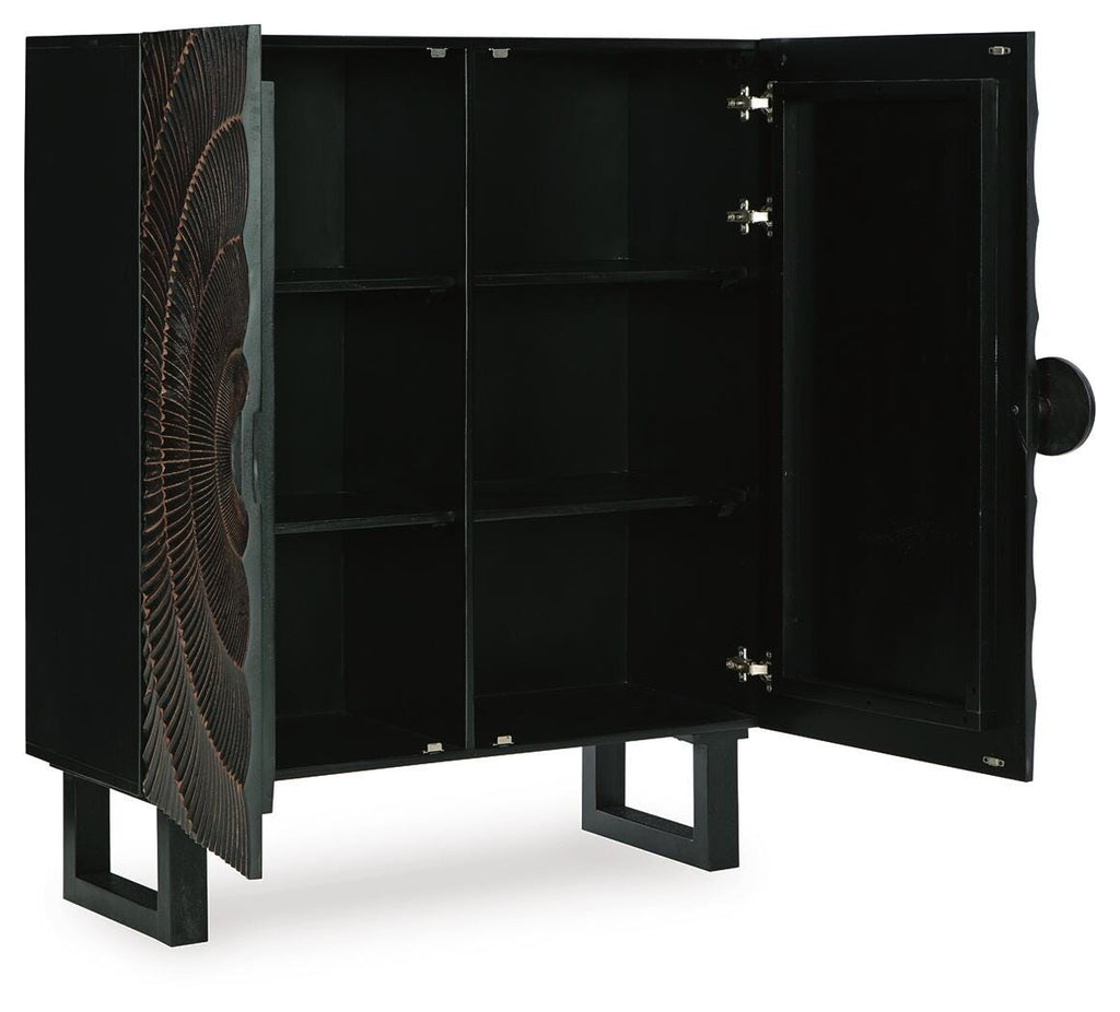 Fosterman Accent Cabinet in Distressed Black, open view
