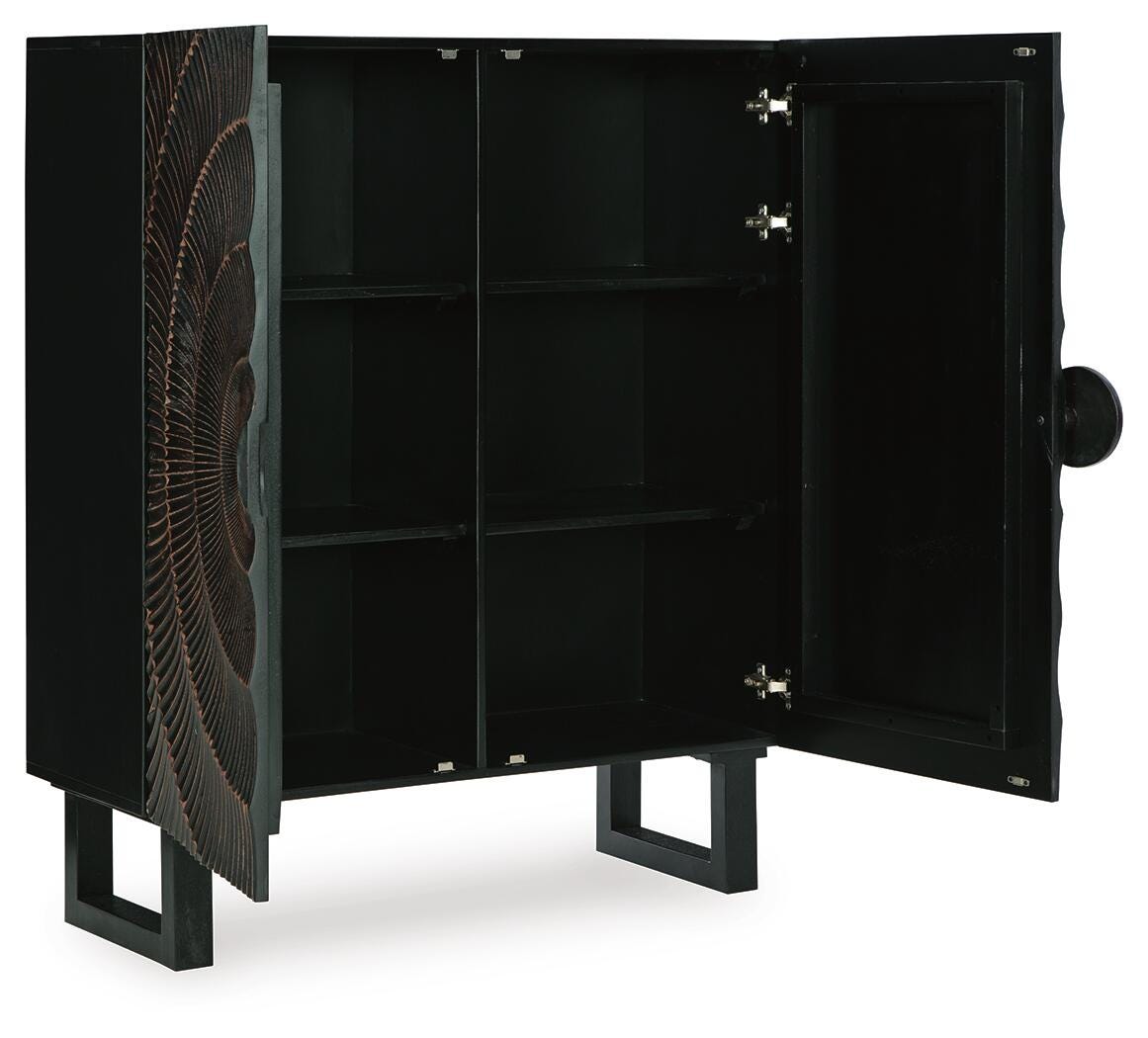 Fosterman Accent Cabinet in Distressed Black, open view