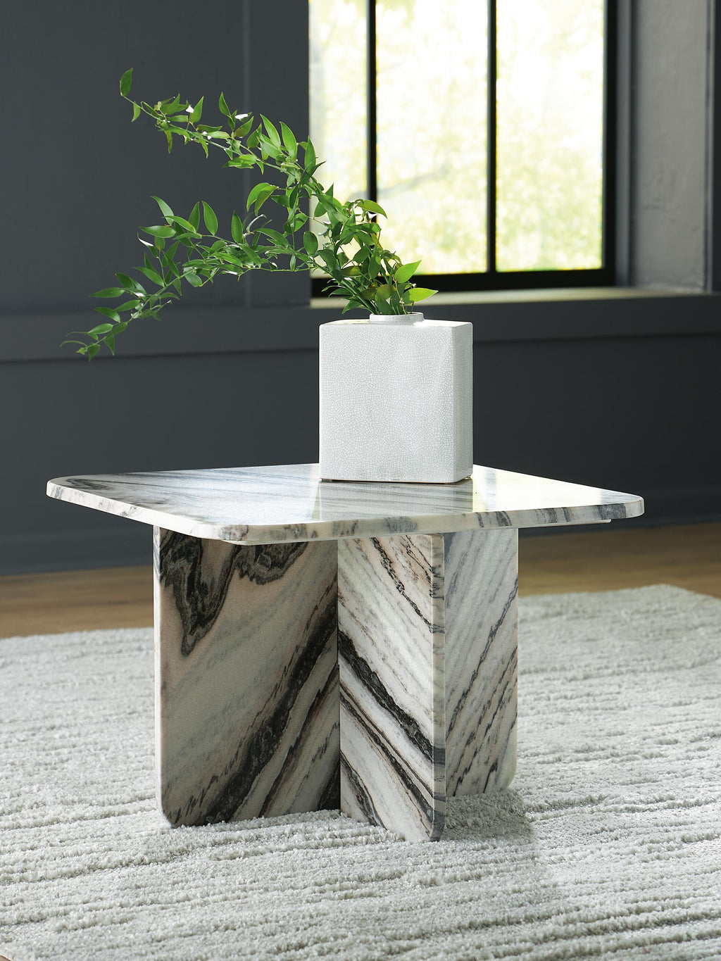 Baretton Accent Coffee Table in Black/White/Taupe, lifestyle view