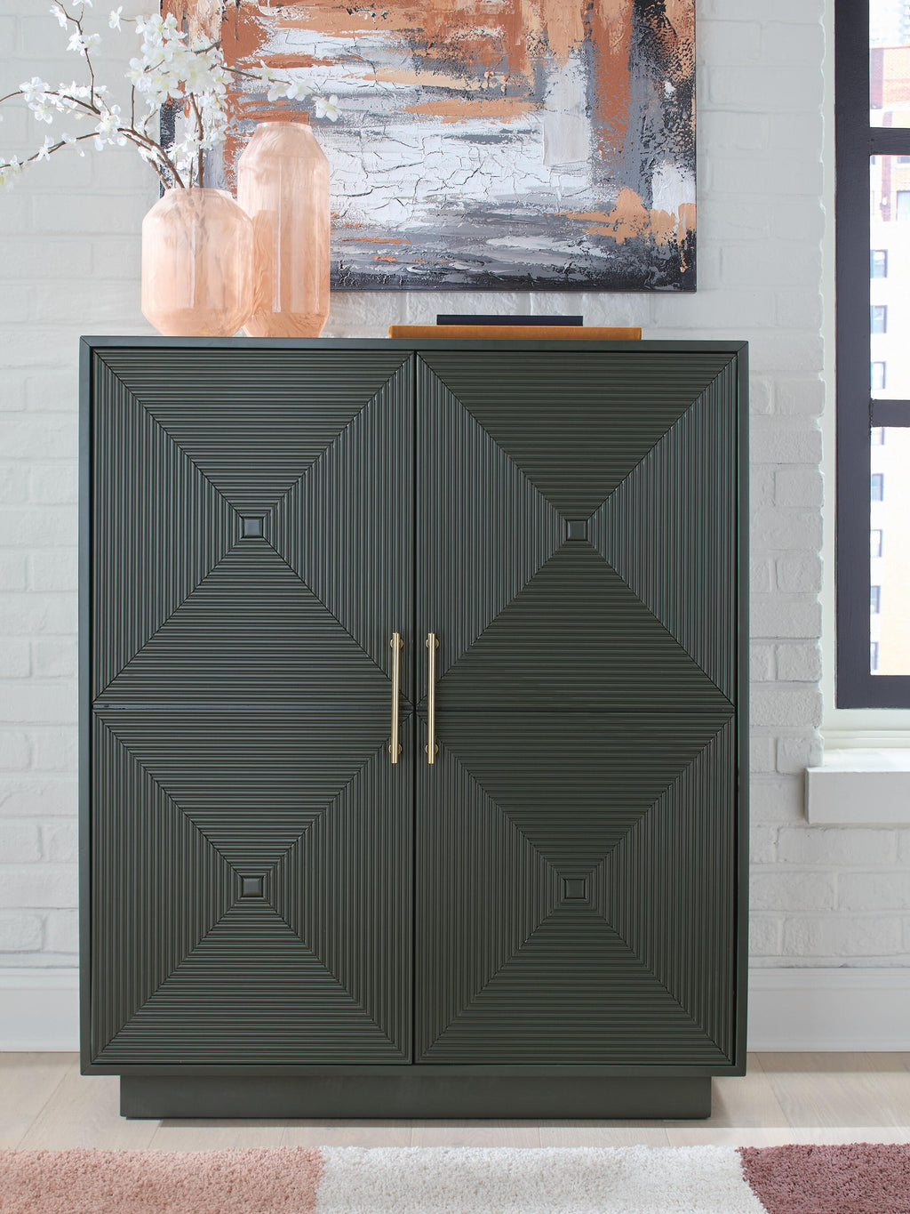 Geirwood Accent Cabinet in Dark Green, lifestyle view