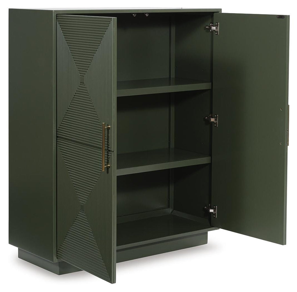 Geirwood Accent Cabinet in Dark Green, open view