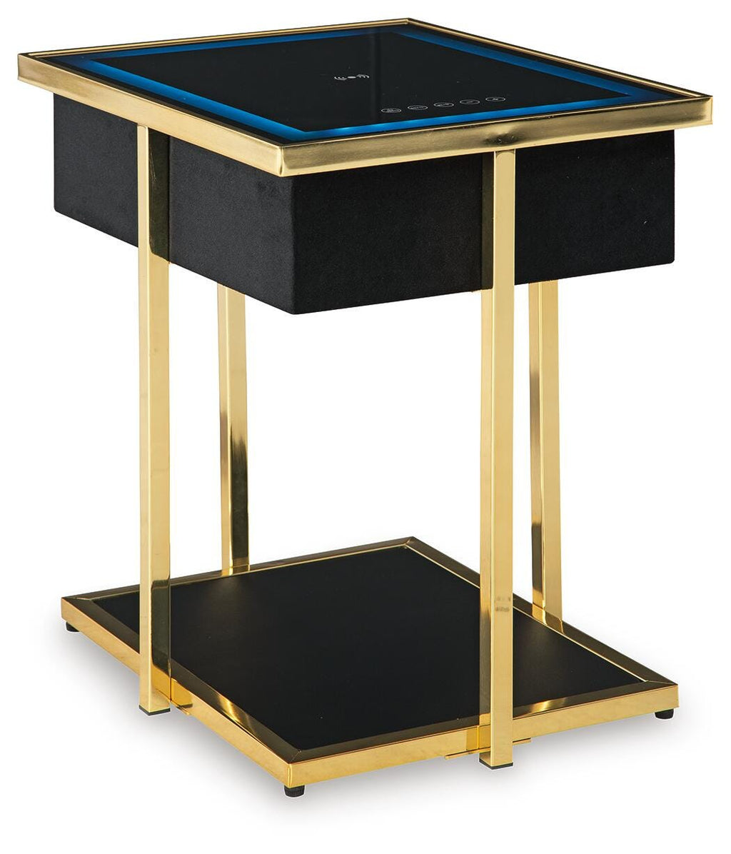 Rexwell Accent Table with Speaker in Black/Gold Finish, angle view