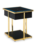 Rexwell Accent Table with Speaker in Black/Gold Finish, angle view