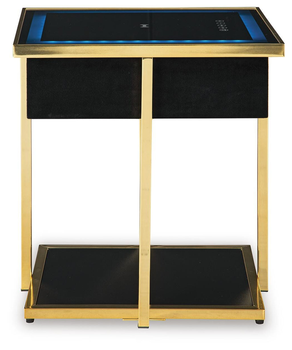 Rexwell Accent Table with Speaker in Black/Gold Finish, side view