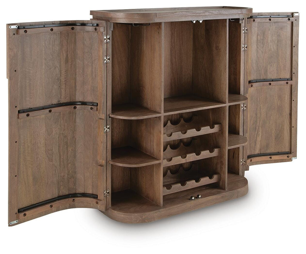Landermont Bar Cabinet in Medium Brown, open view