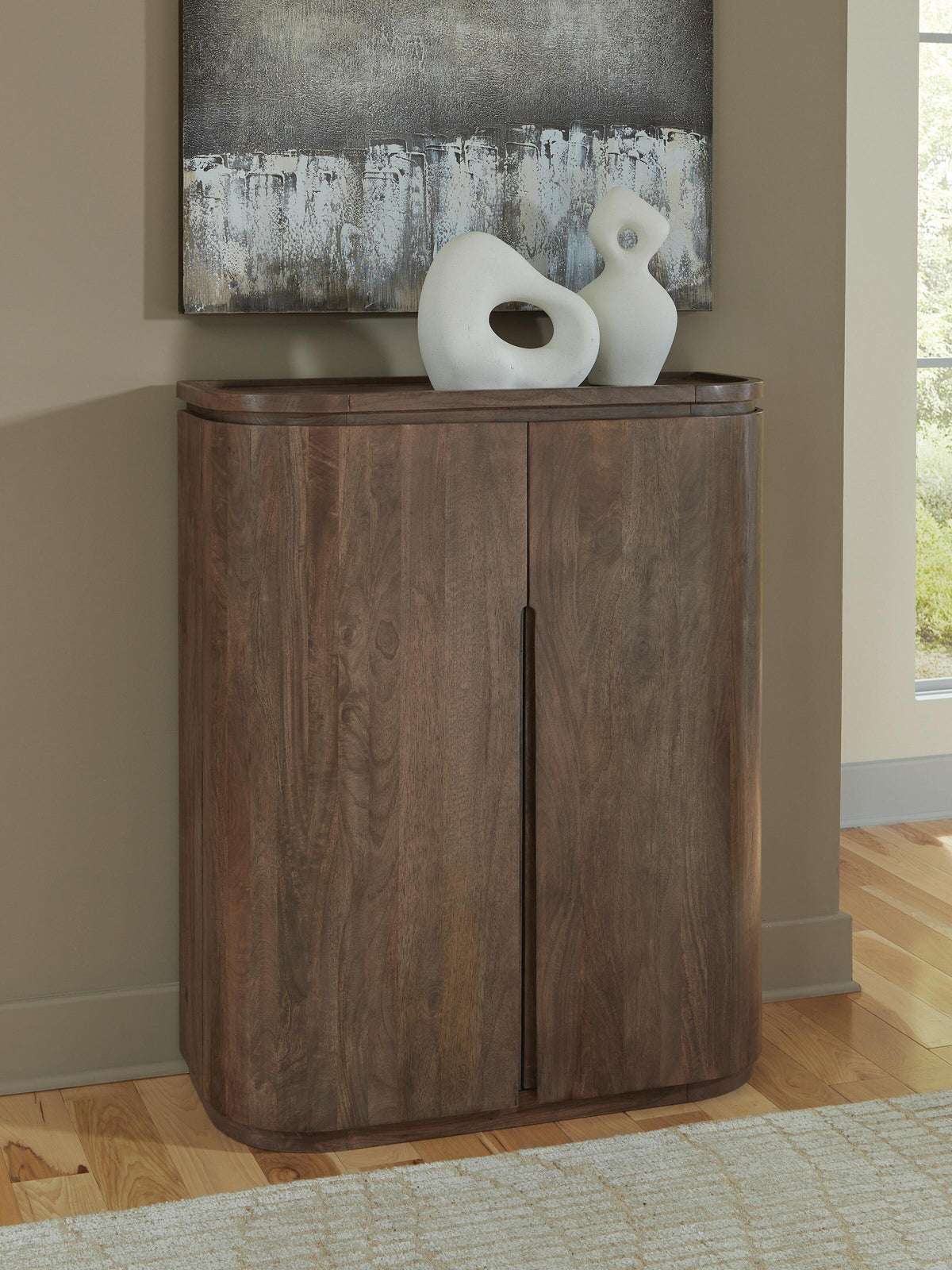 Landermont Bar Cabinet in Medium Brown, closed view