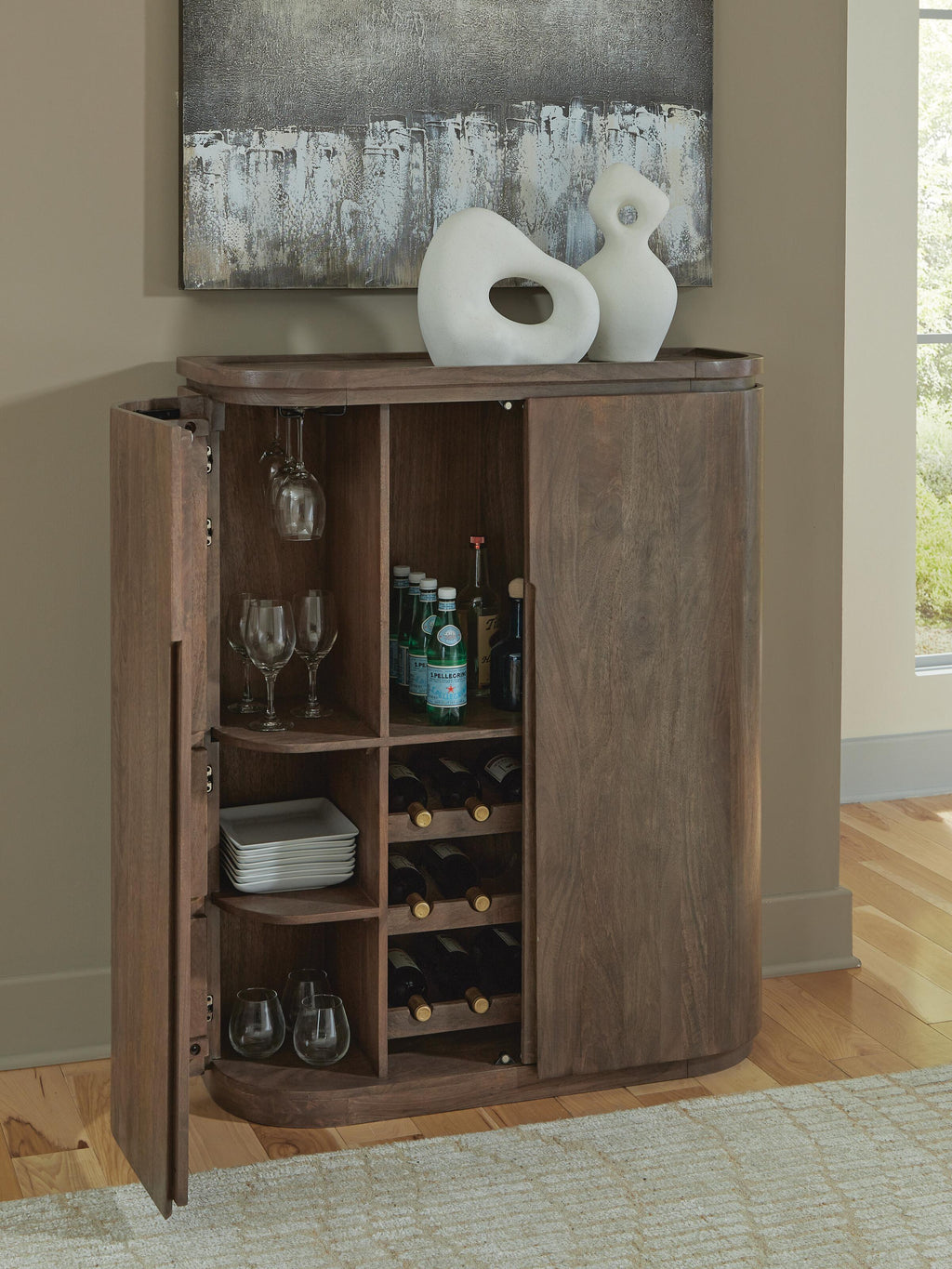 Landermont Bar Cabinet in Medium Brown, open view