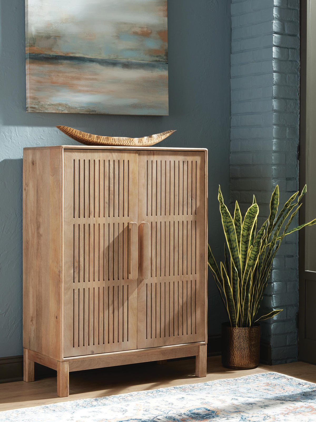 Pellamour Bar Cabinet in Natural Brown, lifestyle view