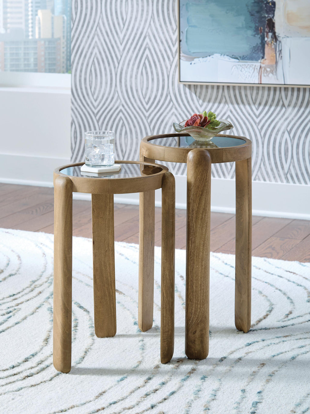 Jossor Accent Table (Set of 2) in Light Brown, lifestyle view