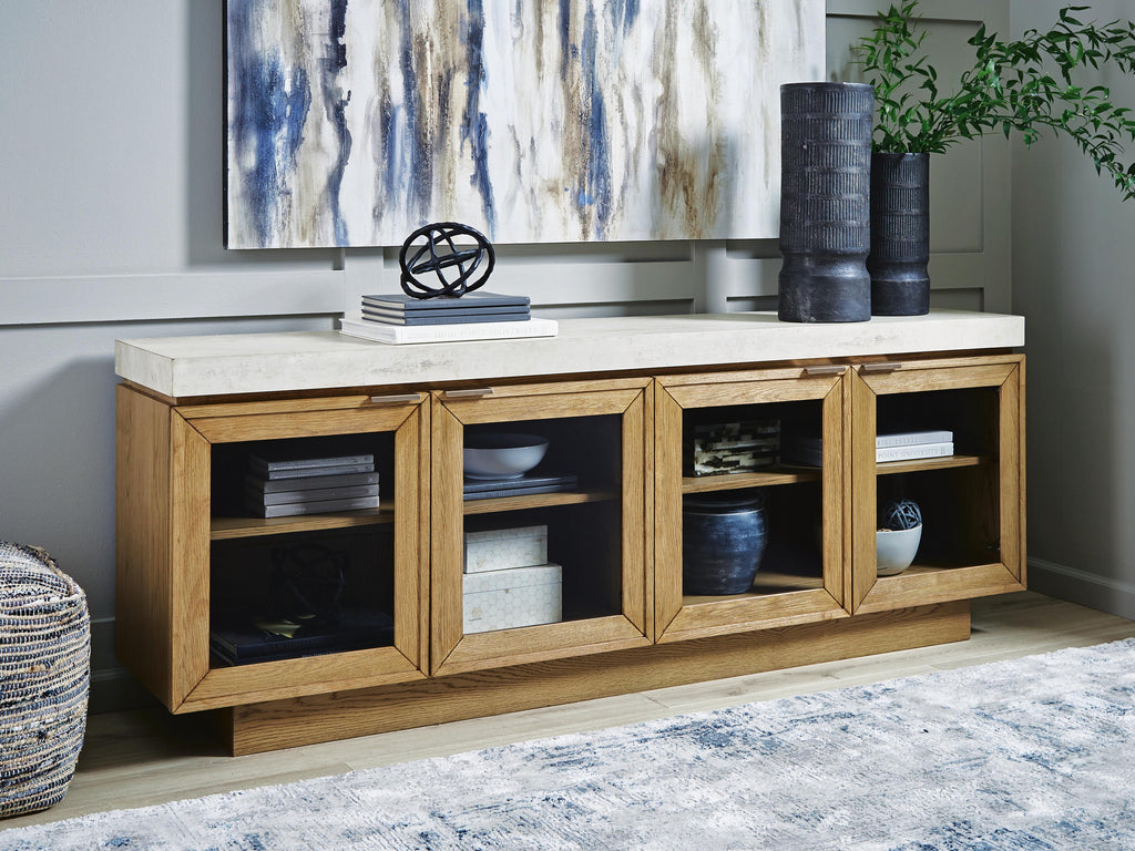 Adanworth Accent Cabinet in Light Brown/Gray, lifestyle view