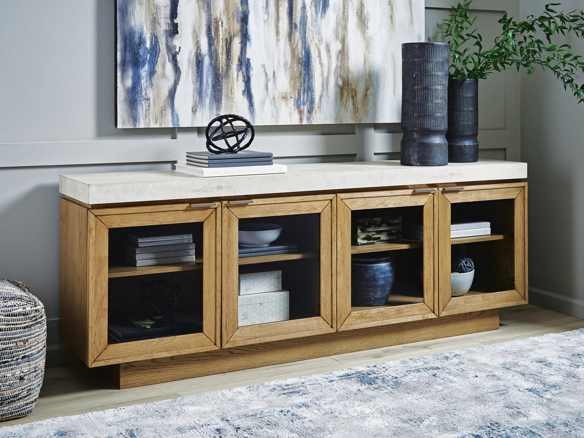 Adanworth Accent Cabinet in Light Brown/Gray, lifestyle view
