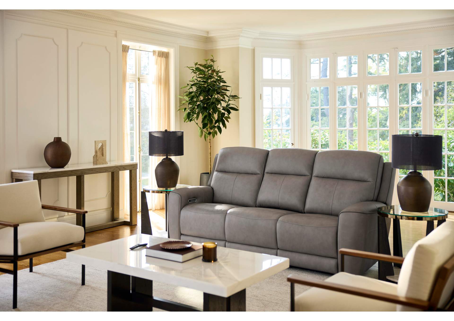 5Z-Relaxation Dual Power Reclining Leather Sofa and Loveseat