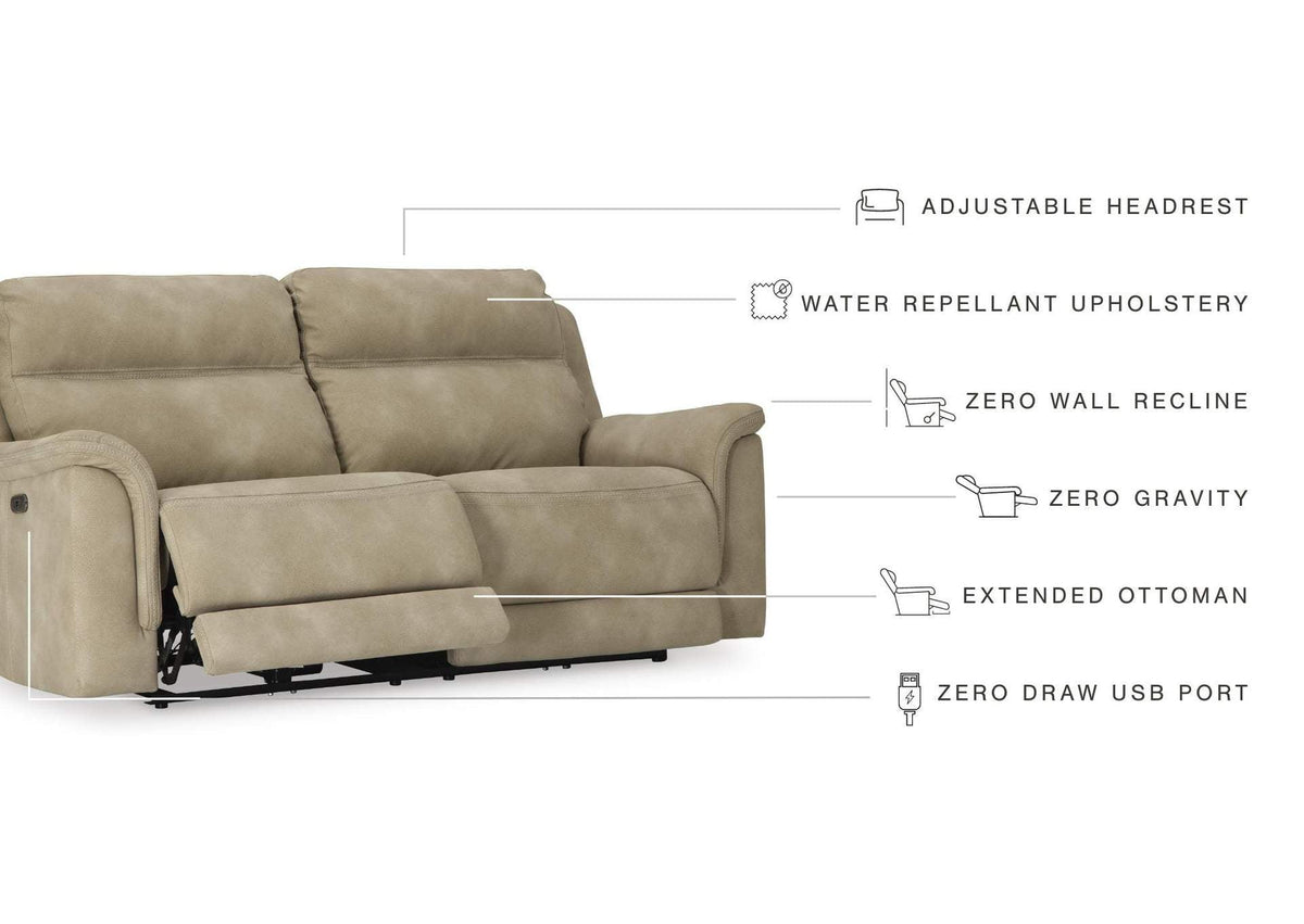Next-Gen DuraPella Dual Power Reclining Sofa in Sand — main view