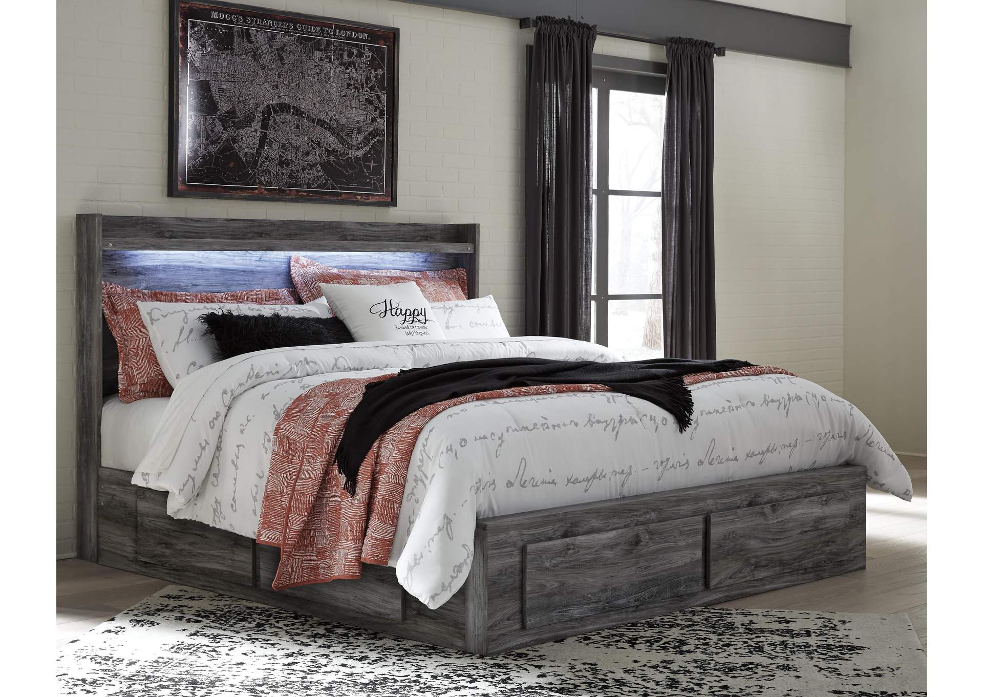 Baystorm King Panel Bed with 4 Storage Drawers room view