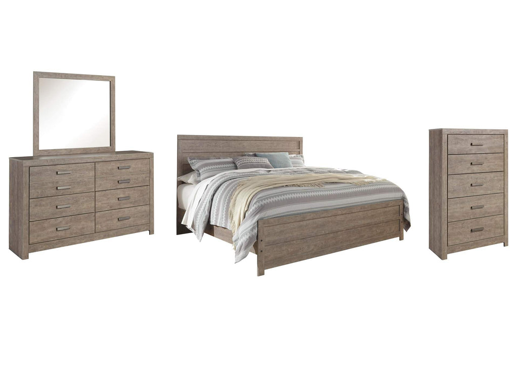 Culverbach King Panel Bed with Mirrored Dresser and Chest