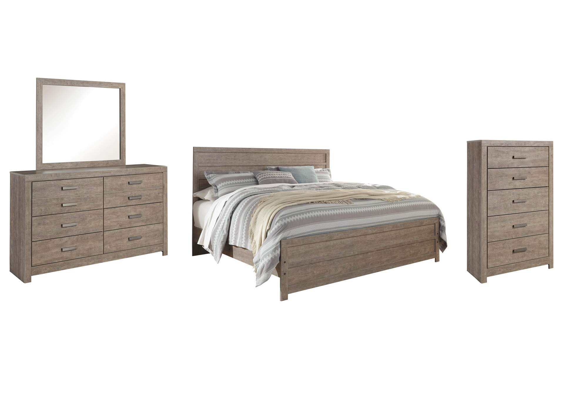 Culverbach King Panel Bed with Mirrored Dresser and Chest