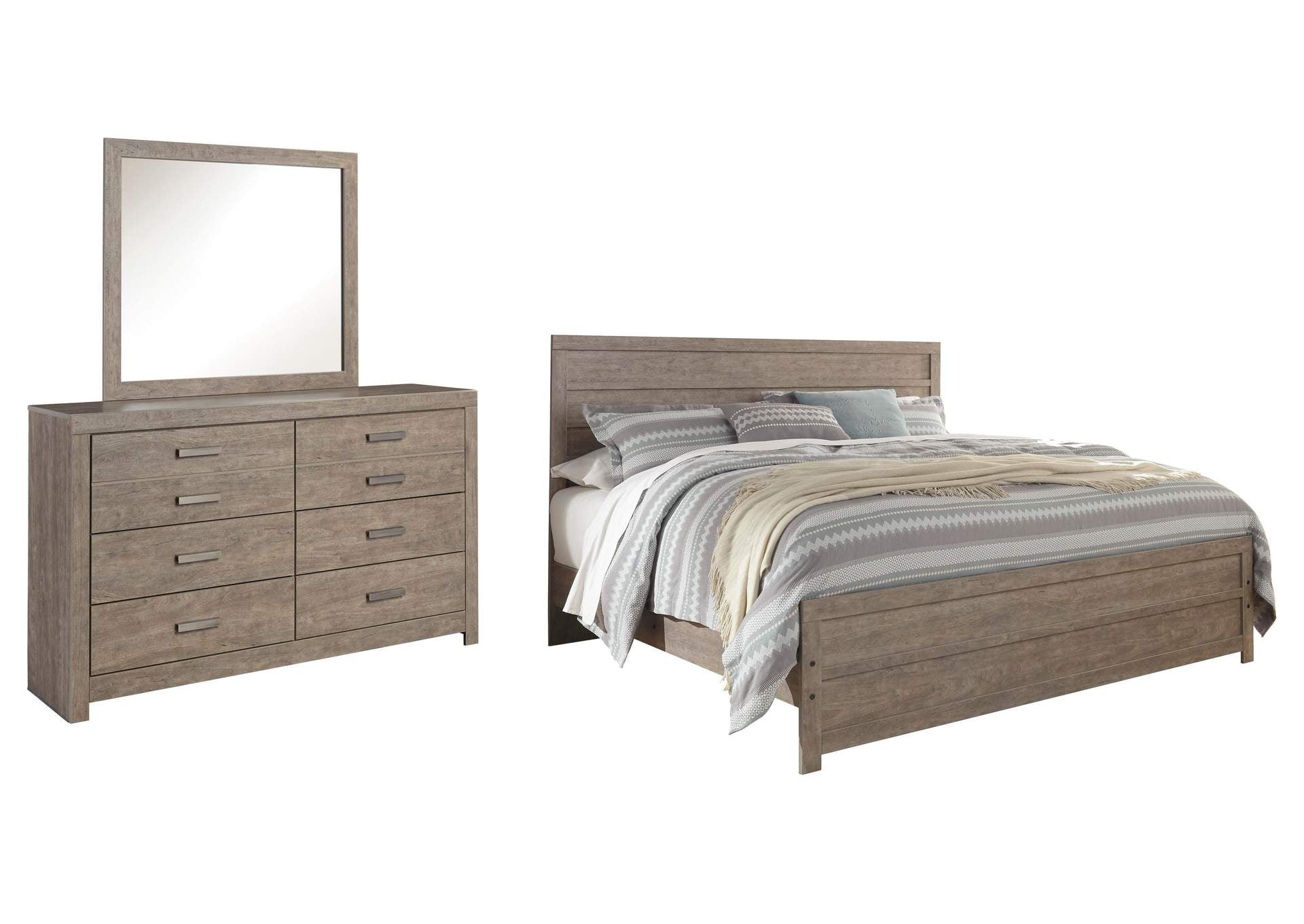 Culverbach King Panel Bed with Mirrored Dresser