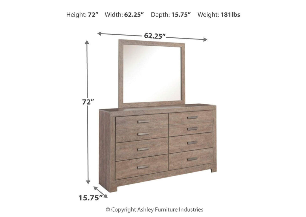 Culverbach Queen Panel Bed with Mirrored Dresser and 2 Nightstands dimensions