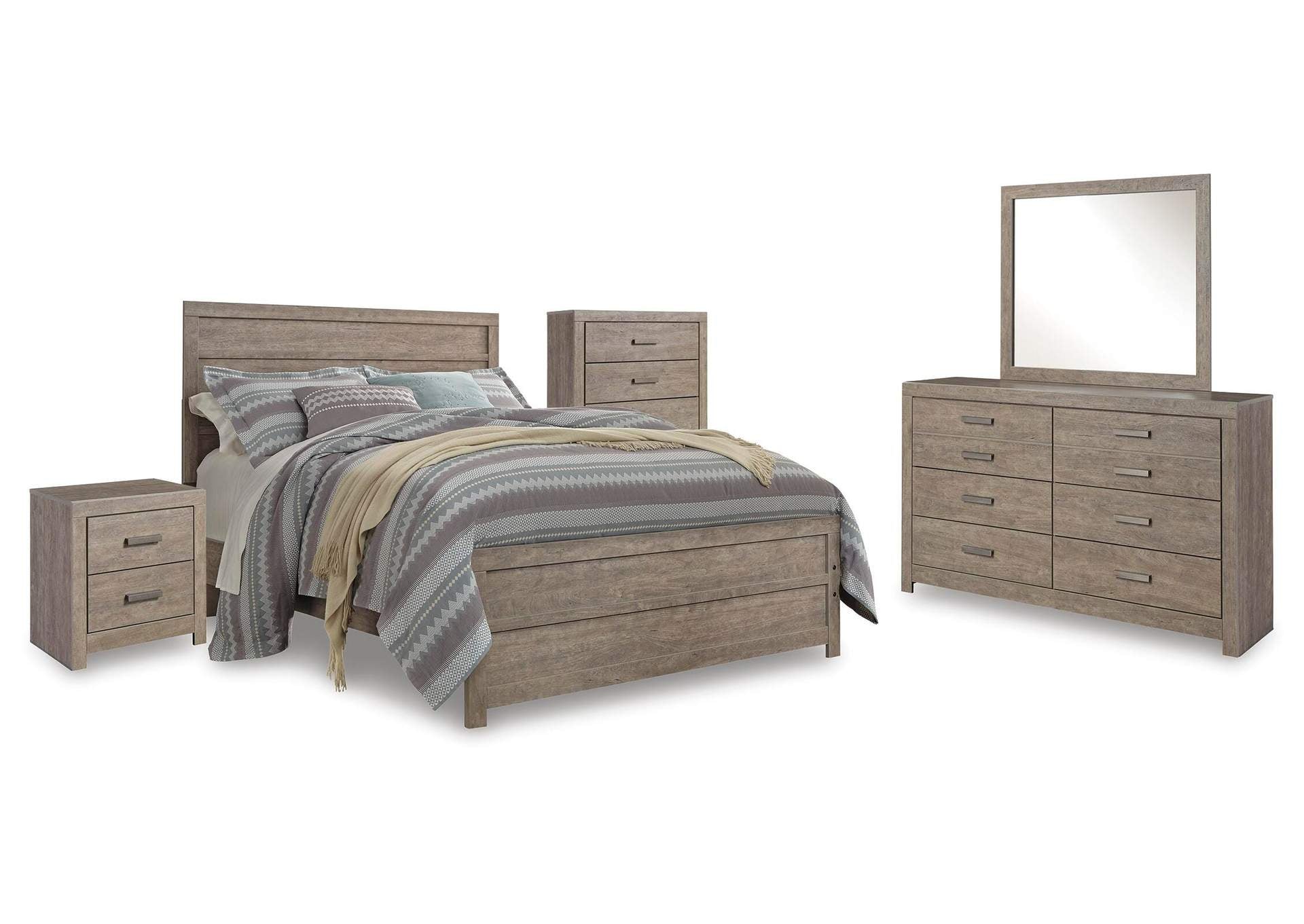 Culverbach Queen Panel Bed with Mirrored Dresser, Chest and Nightstand