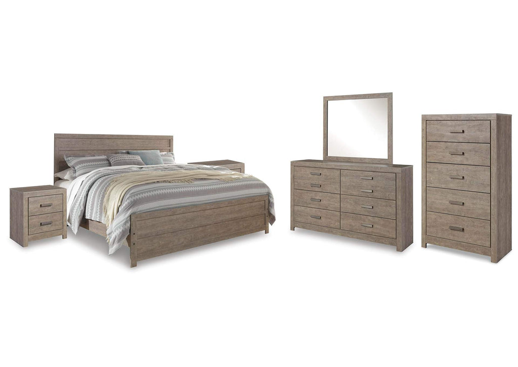 Culverbach King Panel Bed with Mirrored Dresser, Chest and 2 Nightstands