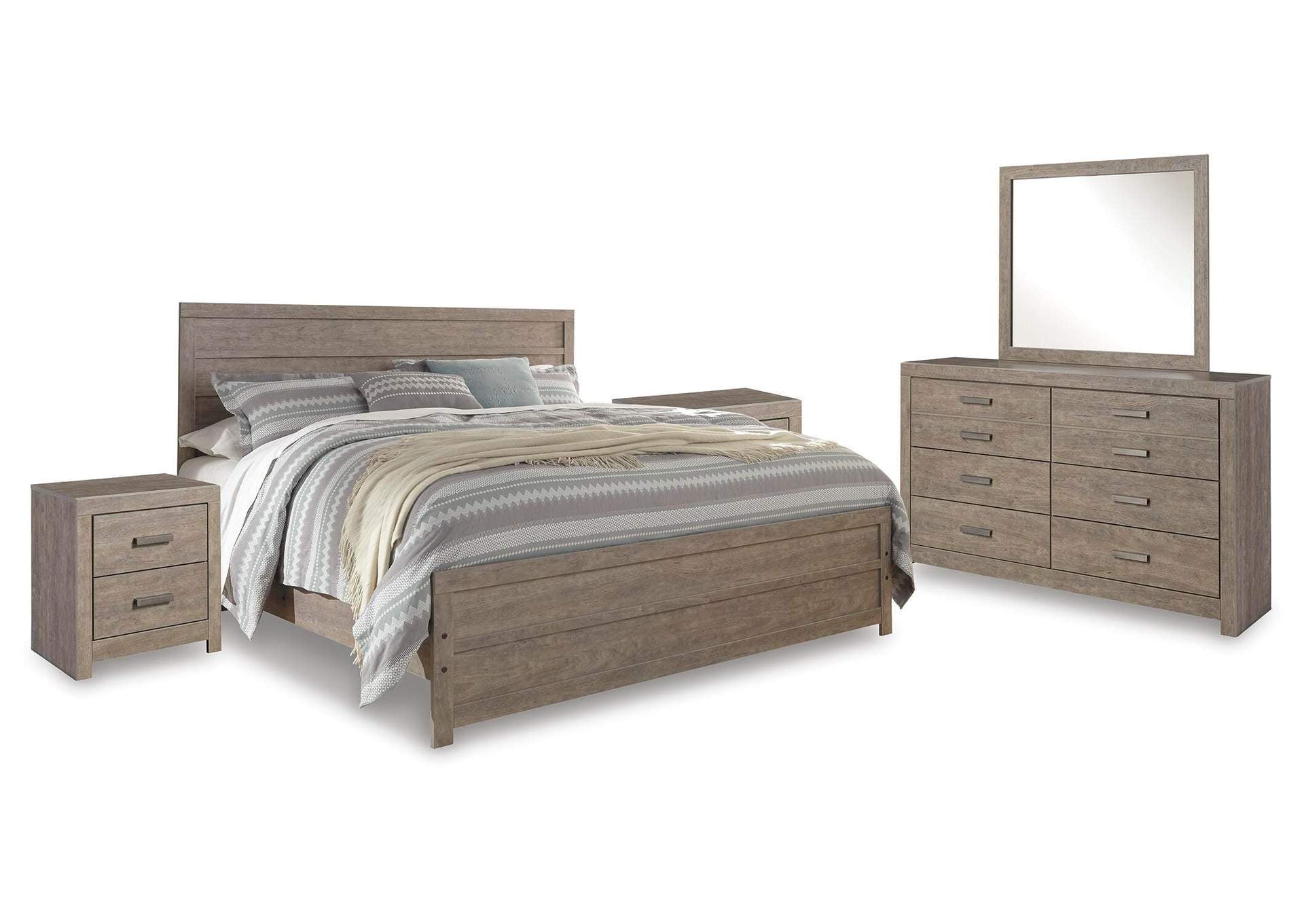 Culverbach King Panel Bed with Mirrored Dresser and 2 Nightstands
