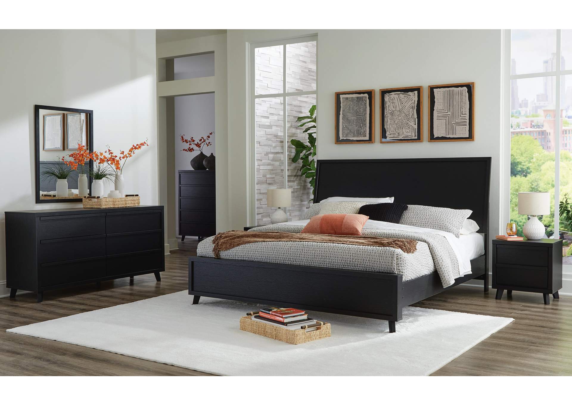 Danziar King Panel Bed, Dresser, Mirror and 2 Nightstands