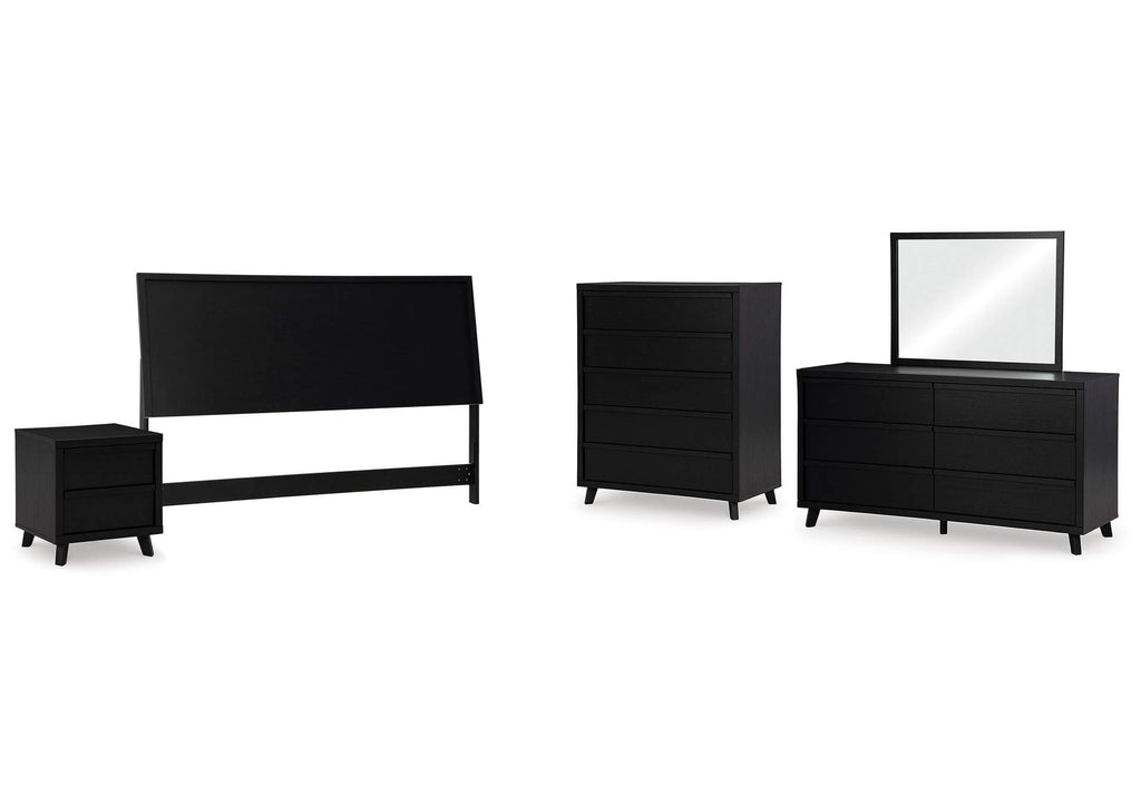 Danziar King Panel Headboard with Mirrored Dresser, Chest and Nightstand