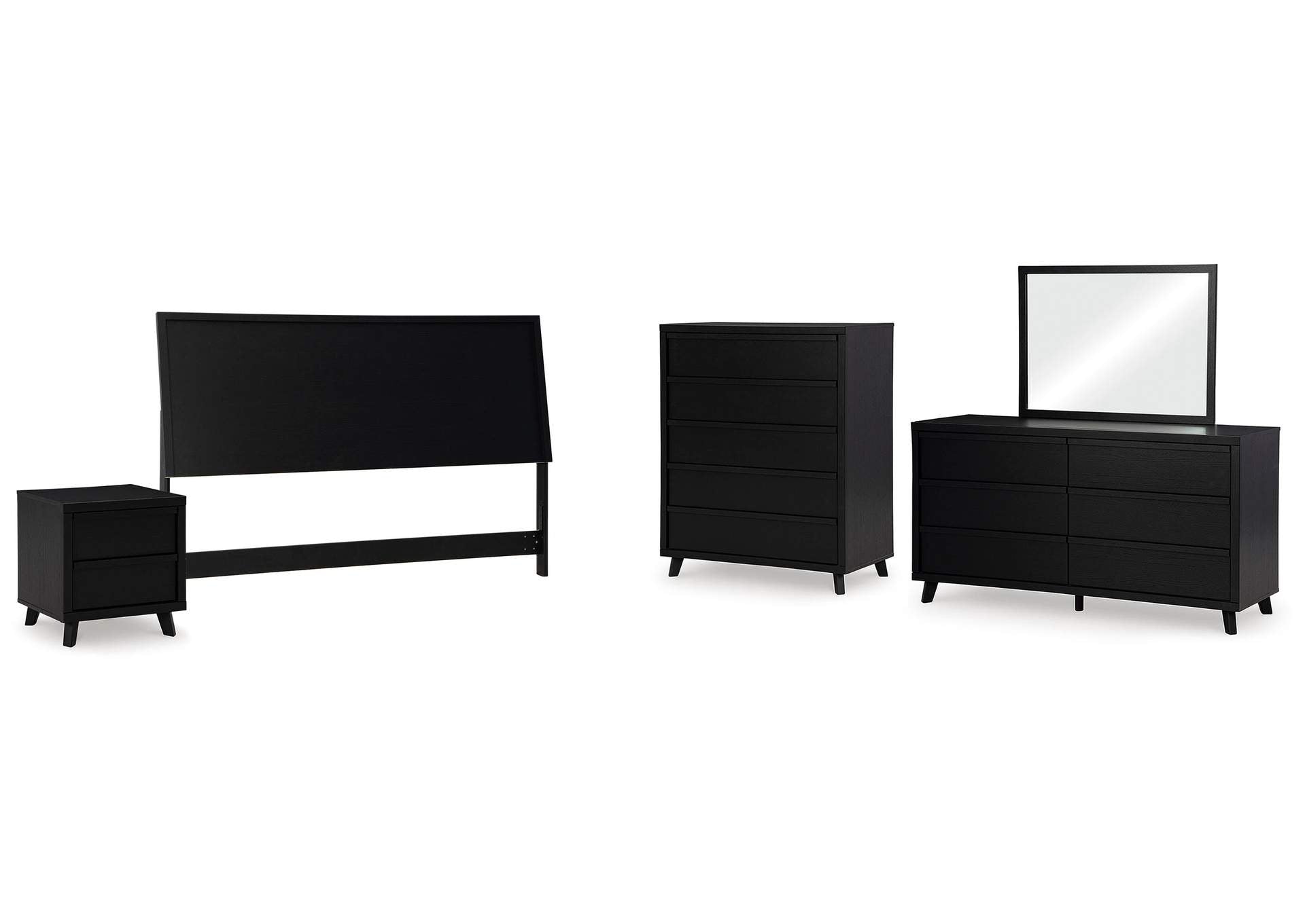 Danziar King Panel Headboard with Mirrored Dresser, Chest and Nightstand