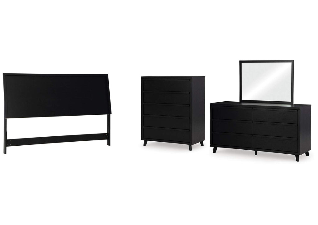 Danziar King Panel Headboard with Mirrored Dresser and Chest