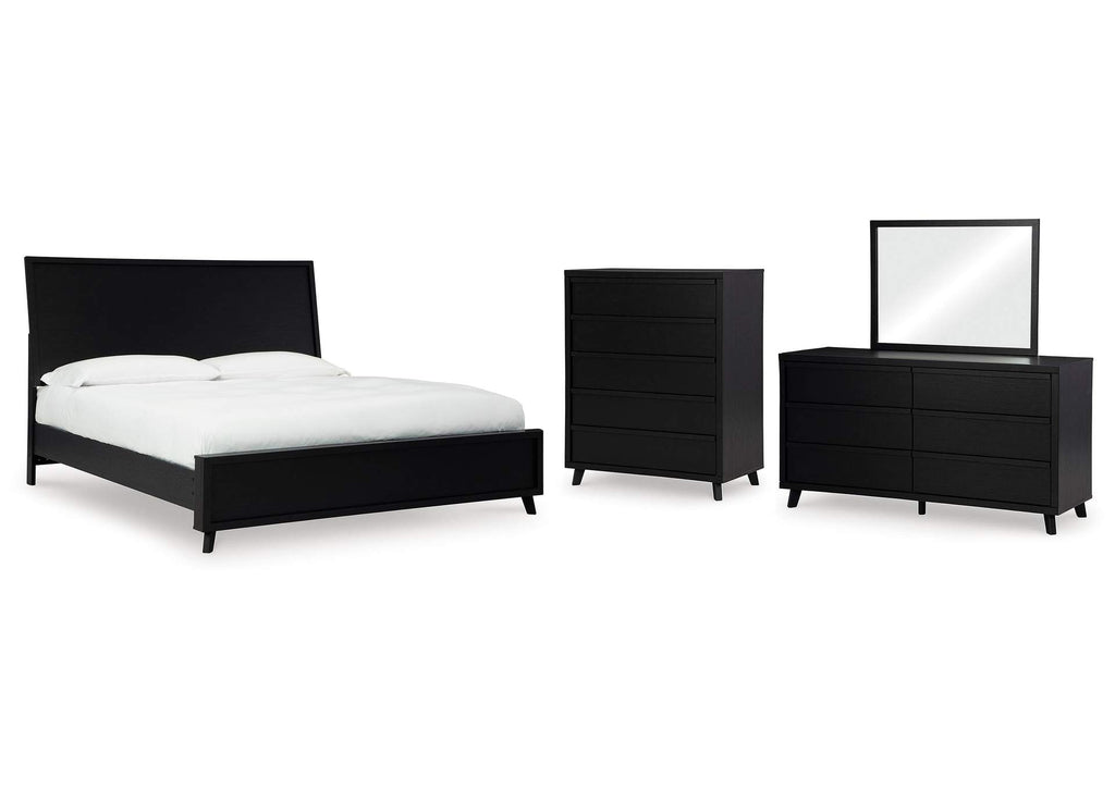 Danziar Queen Panel Bed with Mirrored Dresser and Chest