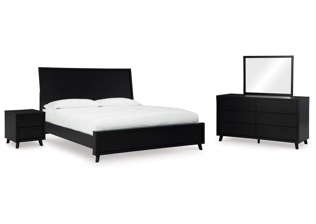 Danziar Queen Panel Bed with Mirrored Dresser and Nightstand