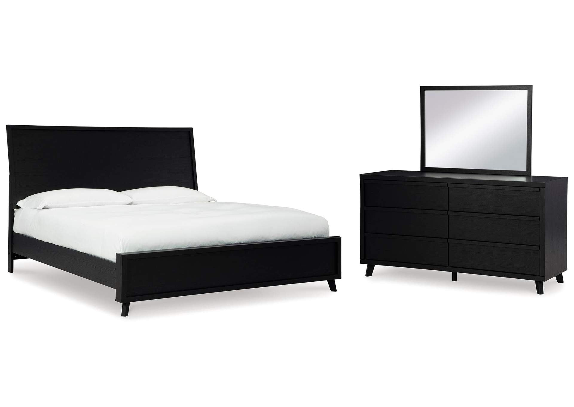 Danziar Queen Panel Bed with Mirrored Dresser