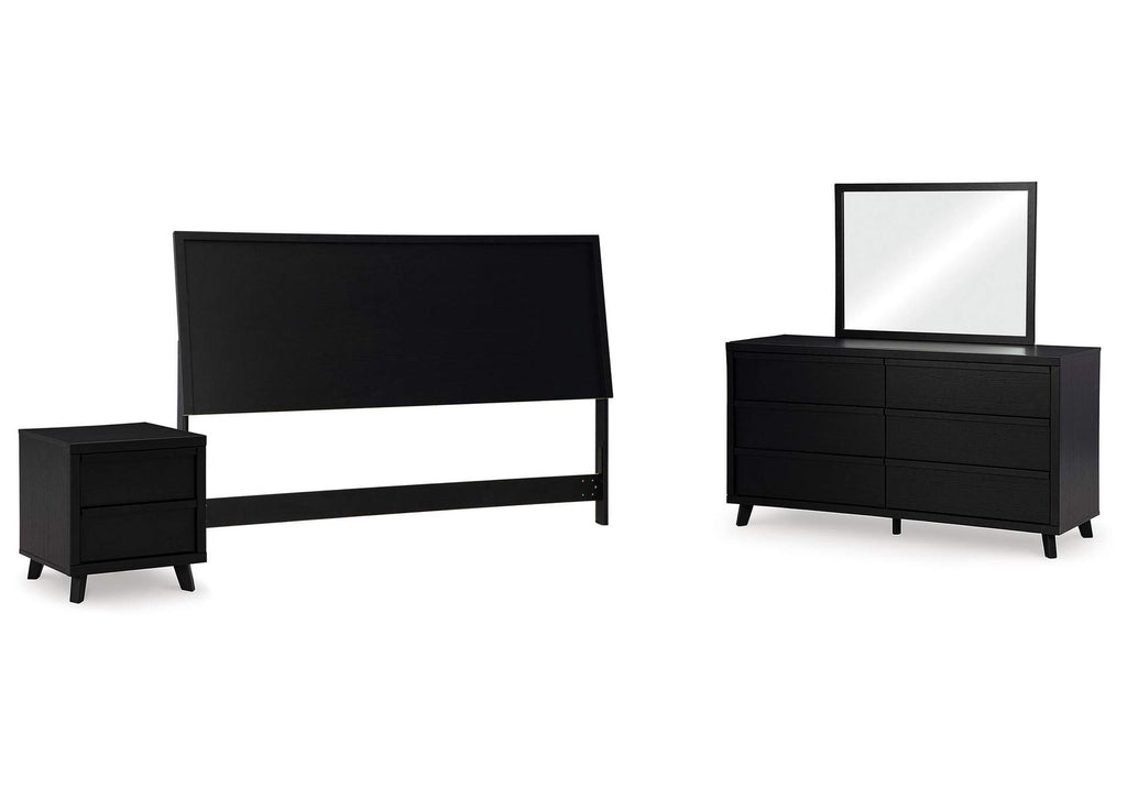 Danziar King Panel Headboard with Mirrored Dresser and Nightstand