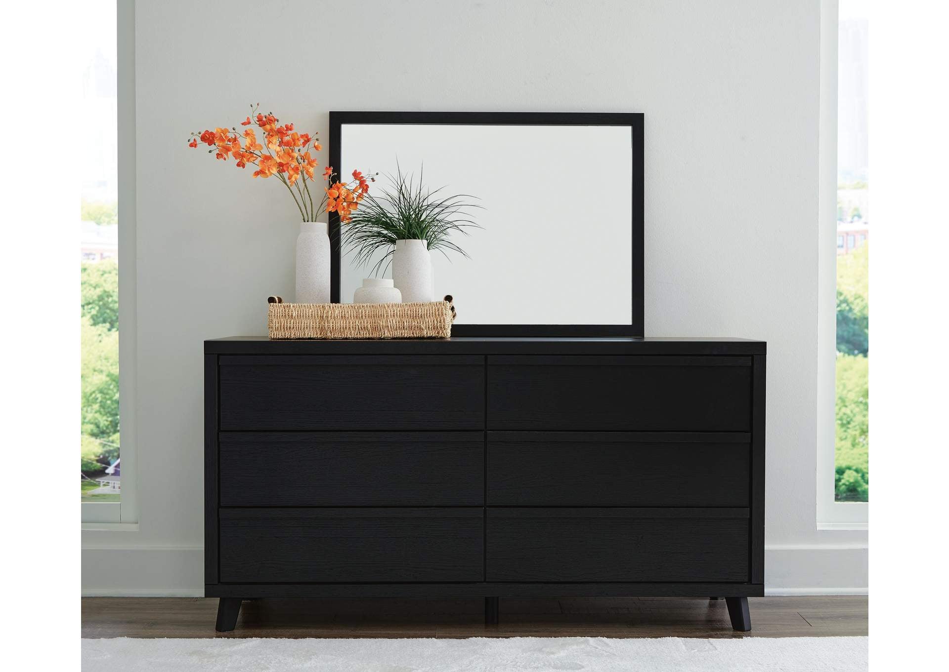 Danziar King Panel Headboard with Mirrored Dresser and Nightstand