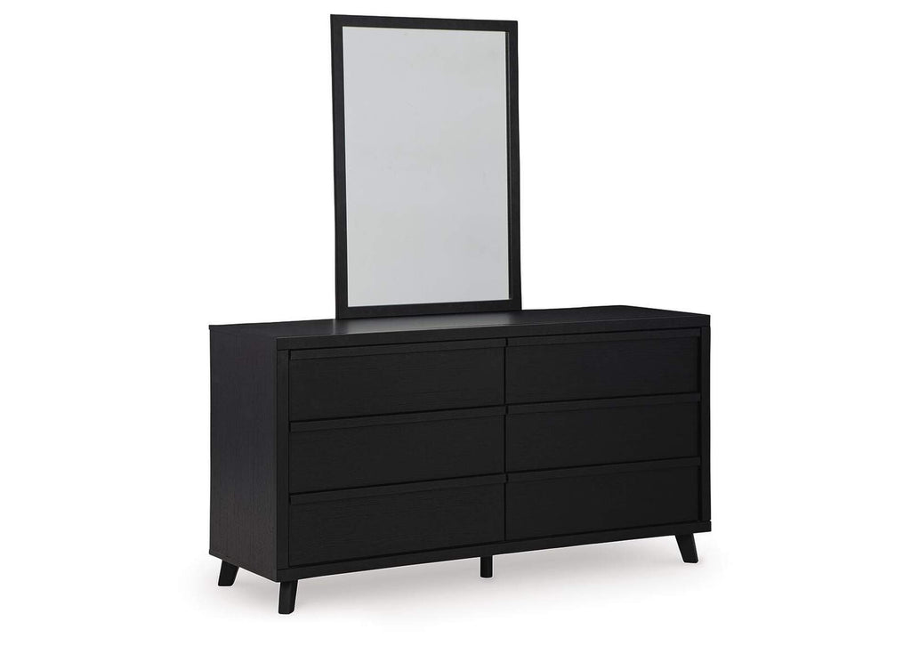 Danziar Queen Panel Bed with Mirrored Dresser, Chest and Nightstand angled view